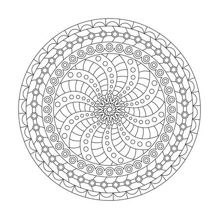Coloring book with spiral mandala pattern. Black and white vector illustration.のイラスト素材