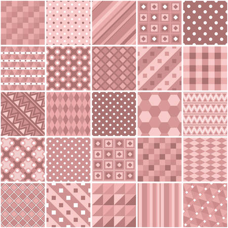 Patchwork in dusty rose colors with geometric patterns. Vector drawing.のイラスト素材