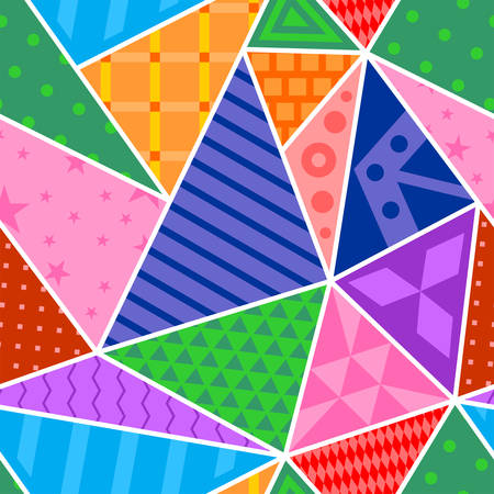 Bright seamless patchwork with abstract triangle patterns. Vector design.のイラスト素材