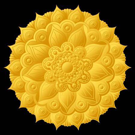 Beautiful golden relief mandala with floral ornament. Vector design.のイラスト素材