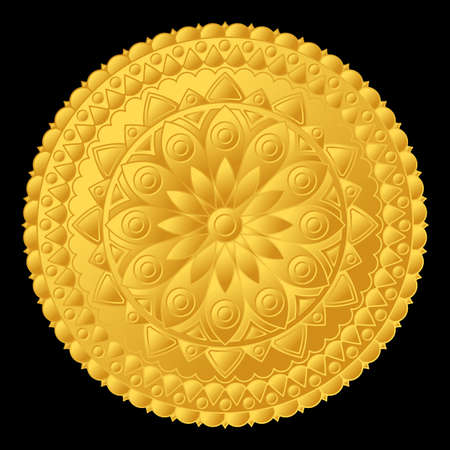 Beautiful golden relief mandala with flower in center. Vector drawing.のイラスト素材
