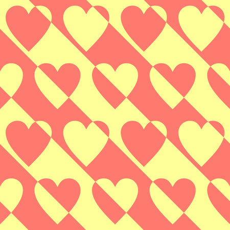 Seamless diagonal pattern with squares and hearts. Vector pattern.のイラスト素材
