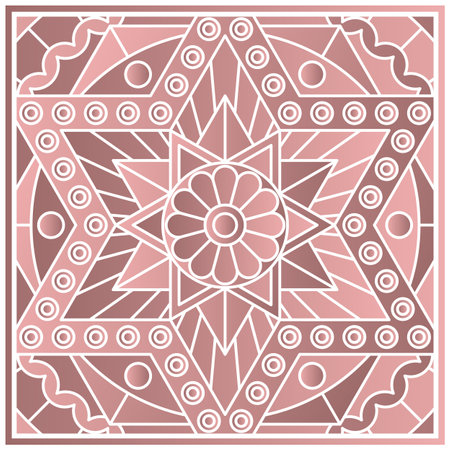 Bandana print with hexagonal mandala. Vector design in dusty pink colors.のイラスト素材