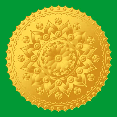 Template for card or invitation with golden gradient floral mandala and place for text. Vector image.のイラスト素材