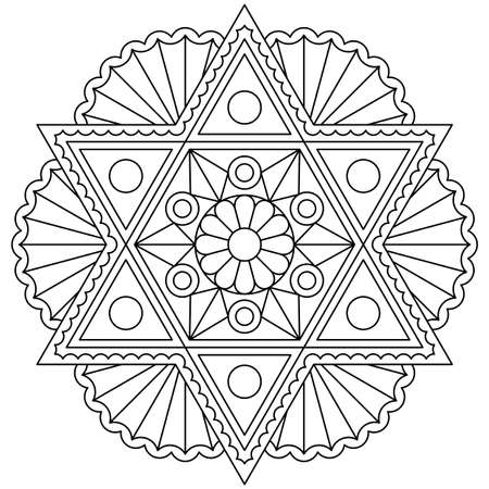 Coloring book with black and white mandala. Vector drawing with six-pointed star.のイラスト素材