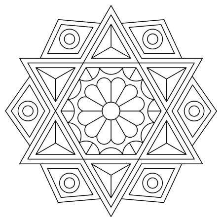 Coloring book with black and white mandala. Vector drawing with six-pointed star.のイラスト素材