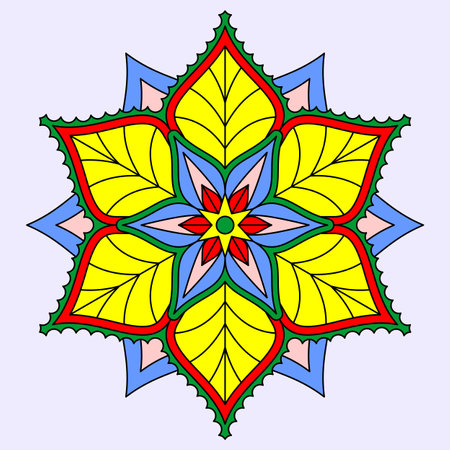 Bright colorful floral mandala on green background. Vector drawing.のイラスト素材