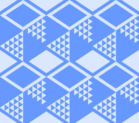 Seamless pattern with rhombuses and triangles in blue colors. Vector design.のイラスト素材