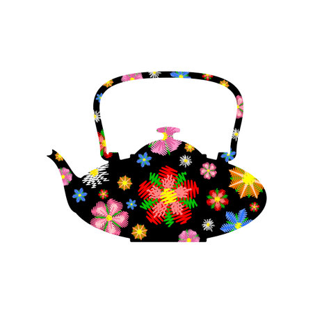 Elegant tea mug with floral pattern, isolated on white background. Vector design.のイラスト素材