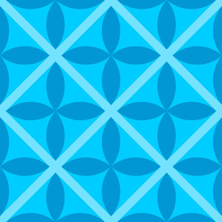 Tile in blue tones with diagonal checkered pattern with crosses. Seamless vector image.のイラスト素材