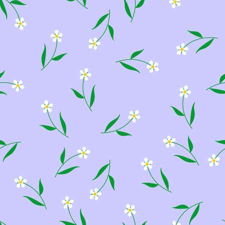 Abstract seamless pattern with white flowers on violet background. Fabric print or gift wrap. Vector design.のイラスト素材