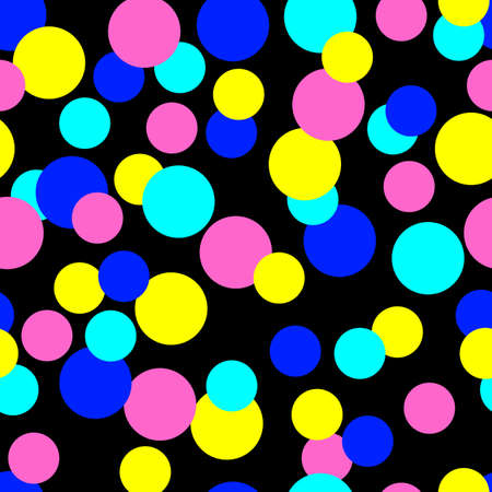 Seamless abstract pattern of multi-colored circles on black background. Vector design.のイラスト素材