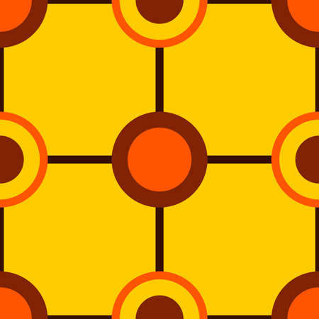 Seamless pattern with orange and brown circles on yellow background. Vector design.のイラスト素材