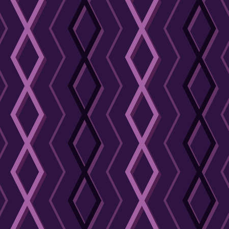 Seamless violet background with vertical rhombic and zigzag pattern. Vector image.のイラスト素材