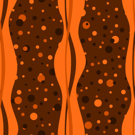 Abstract seamless background with vertical wavi stripes and dots in orange colors. vector design.のイラスト素材