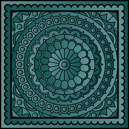 Bandana print with mandala pattern in dark colors. Vector kerchief design.のイラスト素材