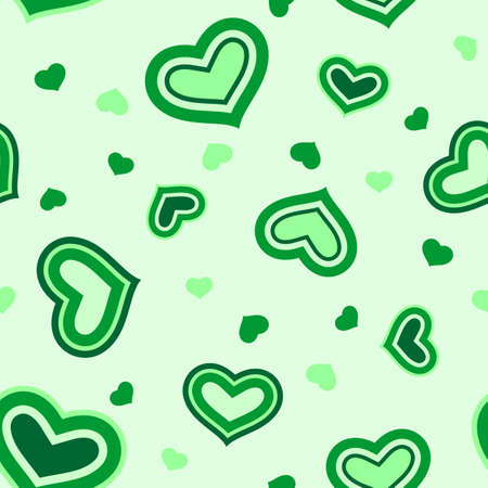 Seamless square image with green hues hearts pattern on light green background. vector design.のイラスト素材