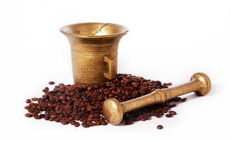 Old Coffee Grinder and coffee beans の写真素材
