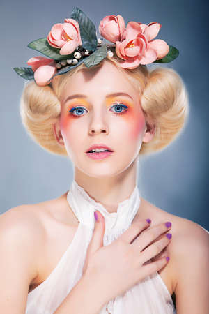Luxurious blonde hairstyle modelの写真素材