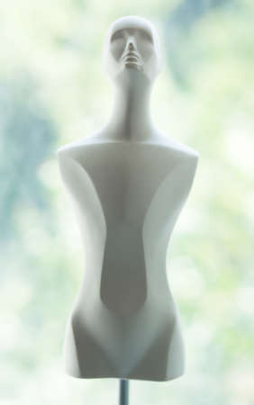 Bare dummy, Isolated fashion white mannequin  Advertisement and sales concept  Blurred window backgroundの写真素材