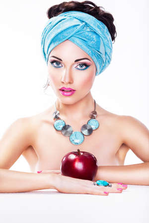 Attractive Woman with Apple - Healthy Wholesome Foodの写真素材
