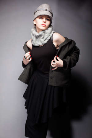 Pretty Woamn in Woolen Coat and Cap - Romantic Styleの写真素材
