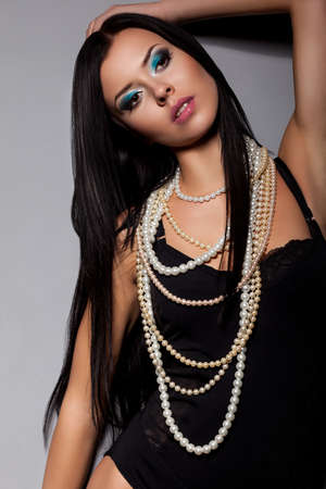 Tempting woman in Black Lingerie with Beadsの写真素材