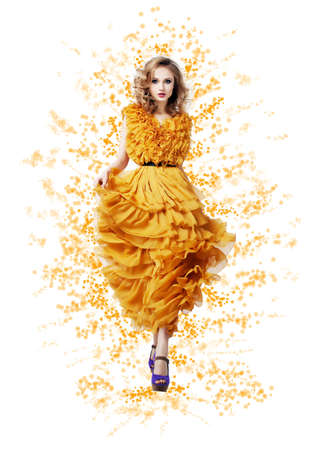 Fashion Trendy Woman in yellow dress - Modern Styleの写真素材
