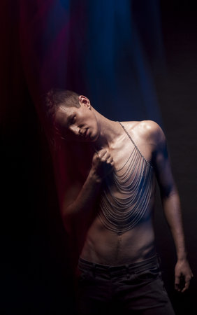Theatrical Style. Silhouette of Graceful Handsome Thin Young Man