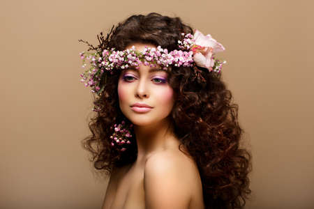 Maiden. Virginity. Beauty Fashion Model Young Romantic Girl - Brown Frizzleの写真素材