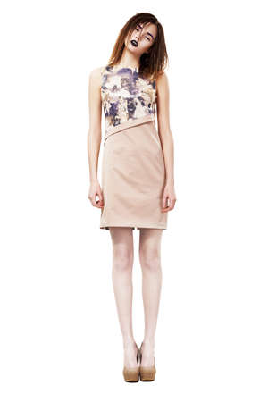 Beautiful Fashion Model standing on Podium. Series of photosの写真素材