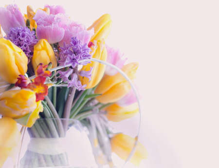 Greeting Card  Bouquet of Colorful Mixed Flowers - Tulips in a Vase  Floristicsの写真素材