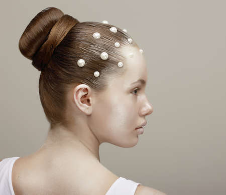 Profile of Stylish Woman with Creative Hairstyle  Silver Dyed Hairの写真素材