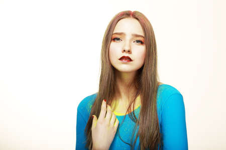 Art  Cute Woman with Modern Colorful Make-up  Fashion Styleの写真素材