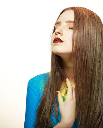Imagination  Young Fashion Model with Bright Colorful Makeup  Glamorの写真素材