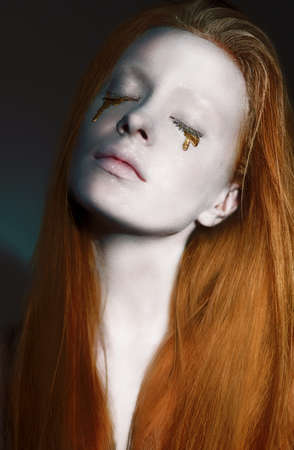 Dreamy Woman's Face with Creative Silver -  Bronzed Make-up. Art Nouveauの写真素材