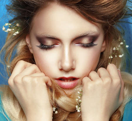 Emotions. Pensive Woman with Clenched Fistsの写真素材