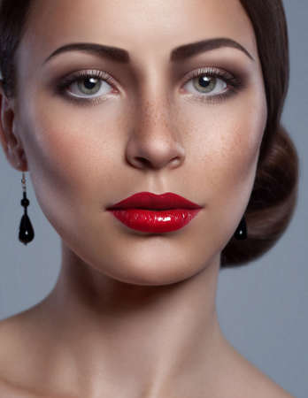 Portrait of Snazzy Sophisticated Woman with Frecklesの写真素材