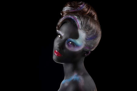 Haute Couture. Mysterious Enigmatic Woman with Dark Makeupの写真素材