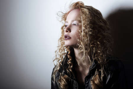 Portrait of Young Woman with Frizzy Hairの写真素材