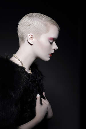 Magnetism & Attractiveness. Profile of Snazzy Stylish Woman Blondeの写真素材