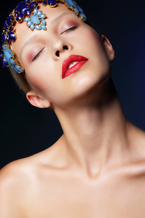 Dream. Styled Woman with Blue Diademの写真素材