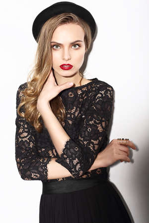 Vogue. Classy Fashion Model in Dark Lacy Blouseの写真素材