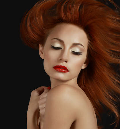 Desirable Redhead woman with Red Lipsの写真素材