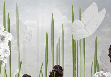 Abstract Floral Background with Butterfliesの写真素材