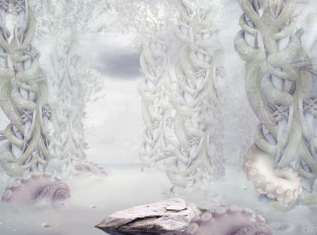 Mystery. Surrealistic Mysterious White Forestの写真素材