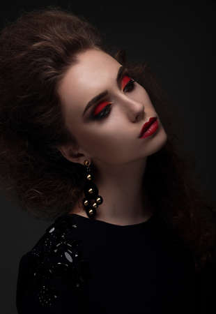 Glamor portrait. Caucasian young woman model. Rock stylish.の写真素材