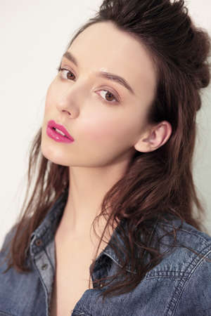 Stylish portrait of female model, European style.の写真素材