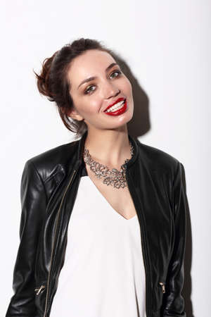 Fashionable young woman, lifestyle. Fashion style, smile, laugh.の写真素材