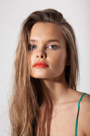 Portrait close up of young beautiful woman.の写真素材
